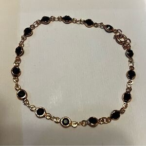 Rose Gold Plated Bracelet with Black Flat Stones Fits Small Wrist Size